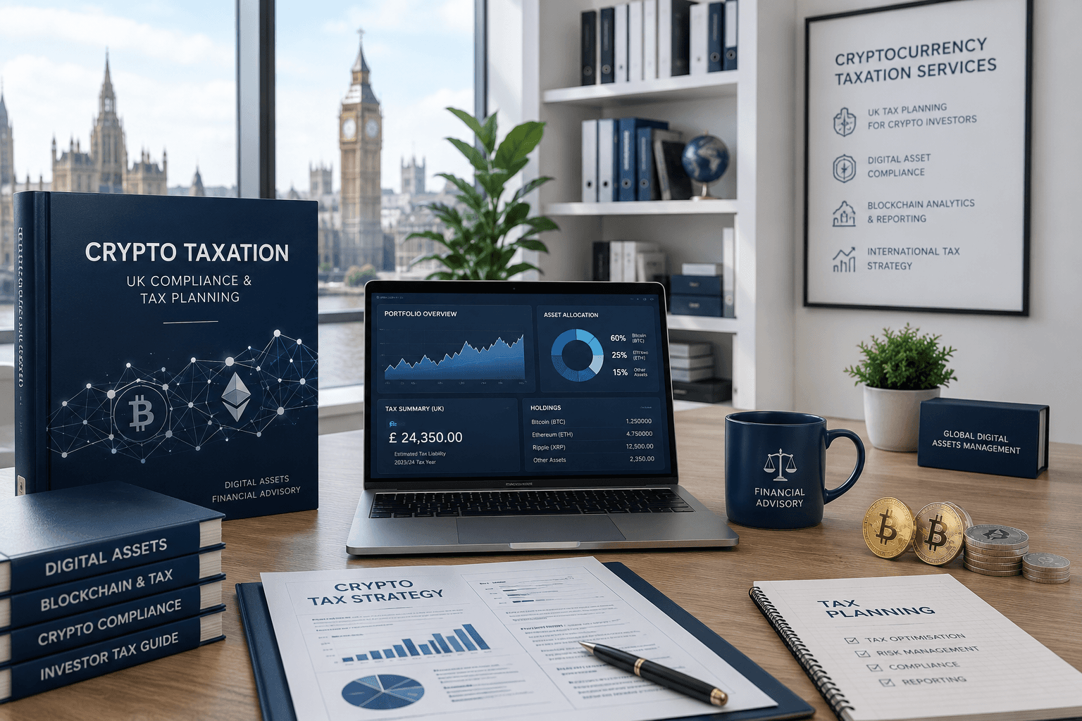 Consulenza specializzata in tassazione delle criptovalute, asset digitali e compliance fiscale UK per investitori, trader e imprenditori operanti nel settore blockchain.